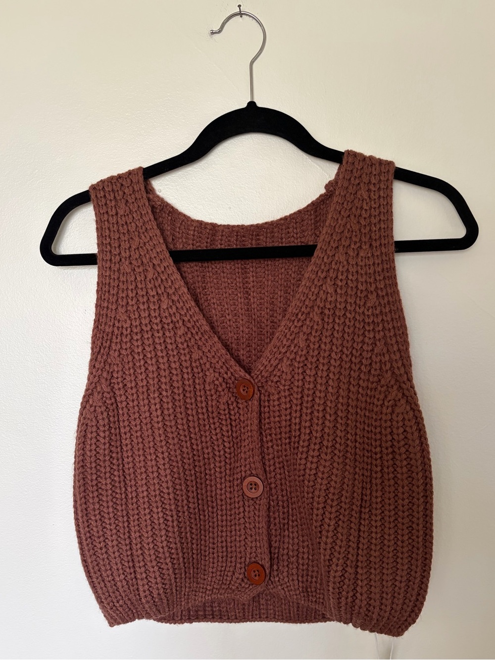 New Cozy Chunky Knit V-Neck Button Front Sweater Vest - Brown